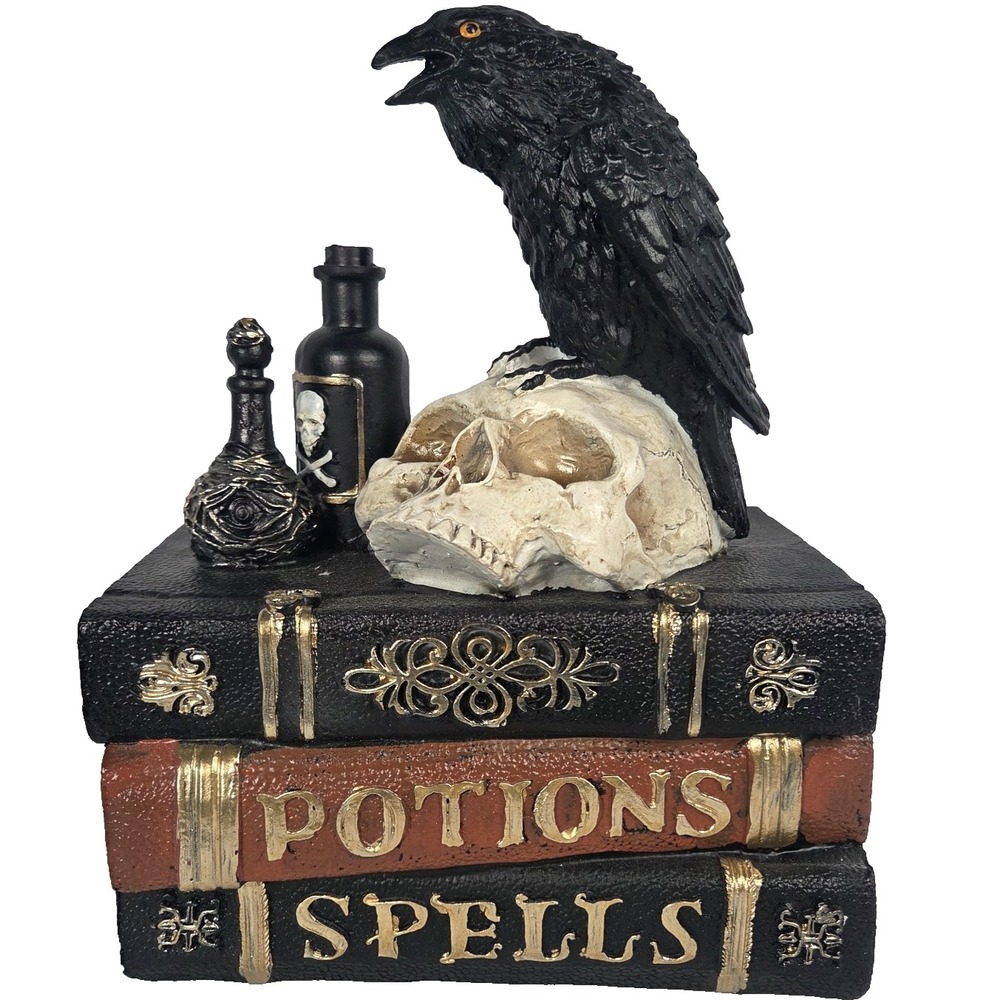 Halloween Raven Skull Potions Spells Books Figurine Gothic Witch Decor 9.5 Inch
